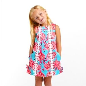 Lilly Pulitzer Classic Shift Dress in Flamingo Pink & Blue Print, Size 10